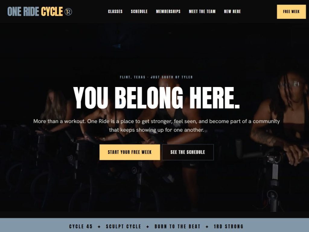 One Ride Cycle Texas website homepage